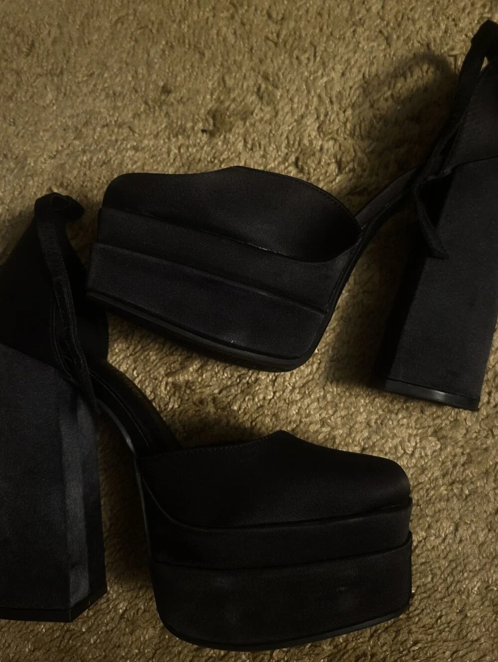 Dream Pairs Black Satin Platform Block Heel Mary Jane